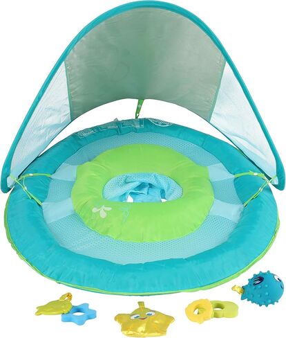 SwimWays Baby Spring Float with Canopy - Inflatable Float for Children with Detached Floating Toys and UPF Sun Protection - Aqua/Green in Saudi Arabia