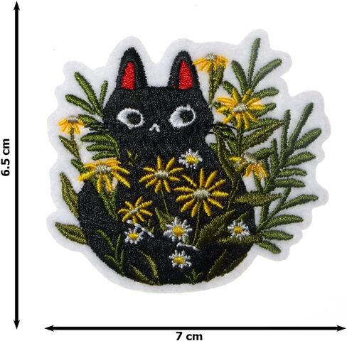 JPT - Black Cat Hides in a Clump of Flowers Cartoon Cute Embroidered Applique Iron/Sew on Patches Badge Cute Logo Patch on Vest Jacket Shirt Hat Jean Clothing Bag in Kuwait