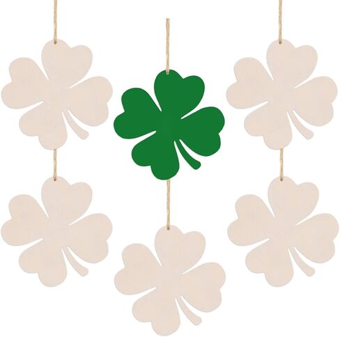 20pcs Shamrock Wood DIY Crafts Cutouts Wooden St. Patrick's Day Hanging Ornaments with Hole Hemp Ropes Gift Tags for Irish Festival St. Patrick's Day Party Decorations in Saudi Arabia