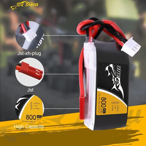حزمة بطارية TATTU 800mAh 7.4V 45C 2S1P LiPo مع قابس JST-SYP لحجم صغير FPV Torrent 110 in Saudi Arabia