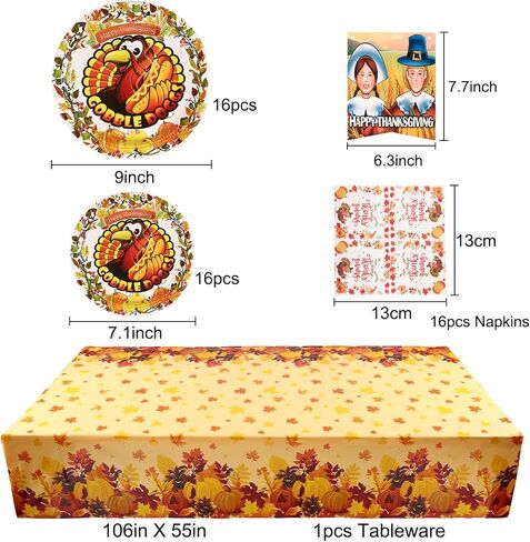PIUMOJ Thanksgiving Fall Tableware Decorations, Autumn Pumpkin Maple Leaves Dinnerware Kit, Thanksgiving Banners Napkins Plates Cups Ballons for 16 Guests Autumn Thanksgiving Day Party Supplies in Saudi Arabia