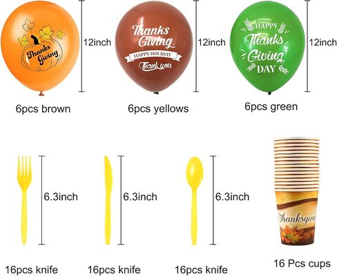 PIUMOJ Thanksgiving Fall Tableware Decorations, Autumn Pumpkin Maple Leaves Dinnerware Kit, Thanksgiving Banners Napkins Plates Cups Ballons for 16 Guests Autumn Thanksgiving Day Party Supplies in Saudi Arabia