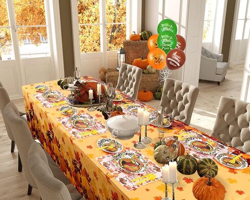 PIUMOJ Thanksgiving Fall Tableware Decorations, Autumn Pumpkin Maple Leaves Dinnerware Kit, Thanksgiving Banners Napkins Plates Cups Ballons for 16 Guests Autumn Thanksgiving Day Party Supplies in Saudi Arabia
