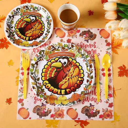 PIUMOJ Thanksgiving Fall Tableware Decorations, Autumn Pumpkin Maple Leaves Dinnerware Kit, Thanksgiving Banners Napkins Plates Cups Ballons for 16 Guests Autumn Thanksgiving Day Party Supplies in Saudi Arabia