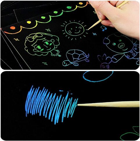 او جي او دي عبوة من 8 قطع من ورق ملاحظات الخدش للاطفال، ورق فني خدش للفنون والحرف اليدوية للهدايا وهدايا الحفلات in Kuwait