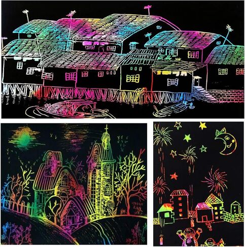 او جي او دي عبوة من 8 قطع من ورق ملاحظات الخدش للاطفال، ورق فني خدش للفنون والحرف اليدوية للهدايا وهدايا الحفلات in Kuwait