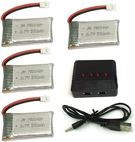 4 قطع بطارية ليبو 3.7 فولت 550 مللي أمبير في الساعة من تشيروينج وشاحن 4 في 1 لأجزاء الطائرة بدون طيار Syma X5 X5C X5C-1 RC in Kuwait