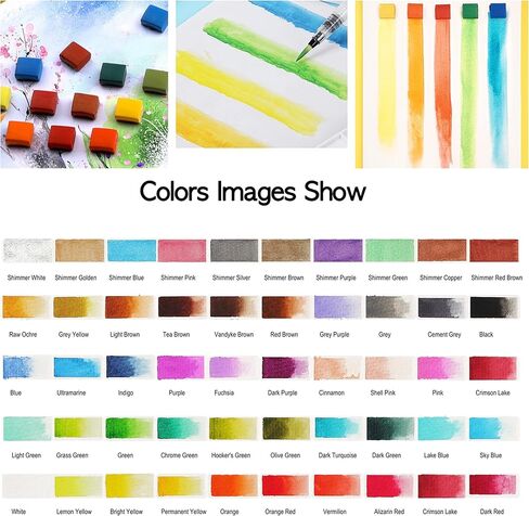 ووكولور مجموعة الوان مائية مكونة من 40 لون اساسي و10 الوان لامعة في صندوق من القصدير المحمول تتضمن فرش وباليت واسفنجات ومجموعة سفر الوان مائية للفنانين والاطفال والبالغين والهواة والمبتدئين في الرسم in Kuwait