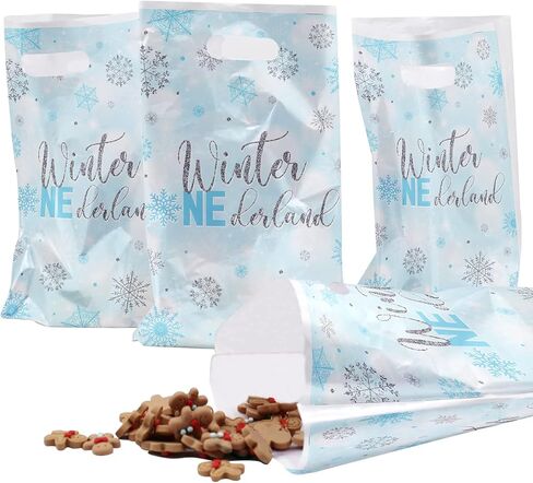 اكياس هدايا شتوية - 100 قطعة من اكياس البلاستيك (لون ازرق شتوي) in Kuwait