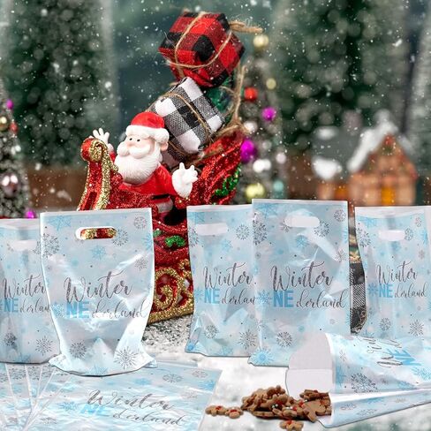 اكياس هدايا شتوية - 100 قطعة من اكياس البلاستيك (لون ازرق شتوي) in Kuwait