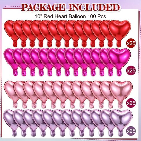 100 Pcs Valentine's Day Foil Heart Shaped Balloons 10 Inch Heart Mylar Balloons, Pink Balloons Heart Balloon for Wedding Birthday Engagement Valentine's Day Party Decoration in Saudi Arabia