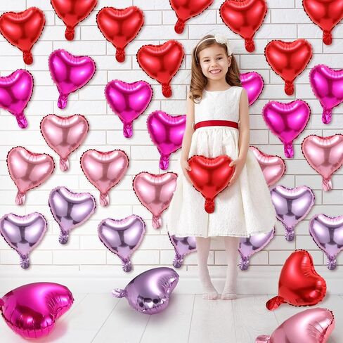 100 Pcs Valentine's Day Foil Heart Shaped Balloons 10 Inch Heart Mylar Balloons, Pink Balloons Heart Balloon for Wedding Birthday Engagement Valentine's Day Party Decoration in Saudi Arabia