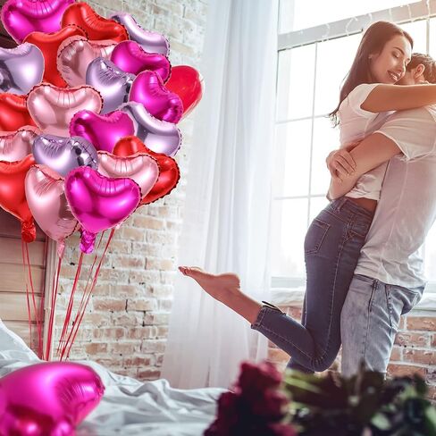 100 Pcs Valentine's Day Foil Heart Shaped Balloons 10 Inch Heart Mylar Balloons, Pink Balloons Heart Balloon for Wedding Birthday Engagement Valentine's Day Party Decoration in Saudi Arabia
