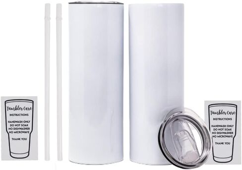 الفراغات الباطنة 20oz البهلوانات التسامي، 2-حزمة فارغة، أكواب شرب نحيفة مستقيمة مع 2 قش بلاستيكية قابلة لإعادة الاستخدام وغطاءين، يدعم عمليات نقل الحرارة DIY، جدار مزدوج من الفولاذ المقاوم للصدأ، استخدام السفر in Kuwait