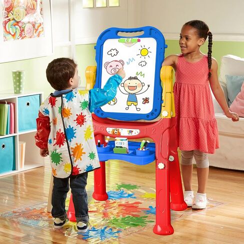 TOY Life Easel للأطفال حامل فني للأطفال الصغار - 4 في 1 لوح مغناطيسي كبير مزدوج الجوانب للأطفال، حامل سبورة رسم لوحة بيضاء للأطفال، حروف وأرقام مغناطيسية، هدايا عيد الميلاد للأطفال in Kuwait