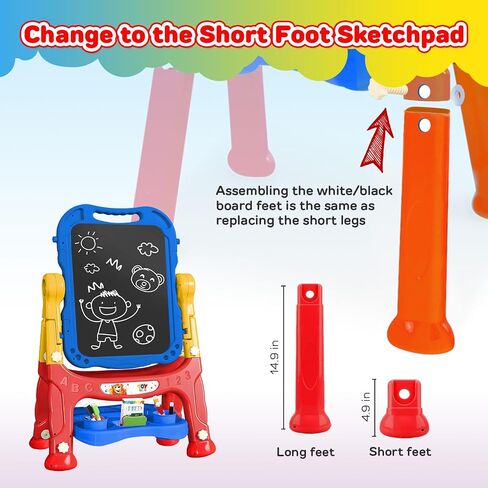 TOY Life Easel للأطفال حامل فني للأطفال الصغار - 4 في 1 لوح مغناطيسي كبير مزدوج الجوانب للأطفال، حامل سبورة رسم لوحة بيضاء للأطفال، حروف وأرقام مغناطيسية، هدايا عيد الميلاد للأطفال in Kuwait