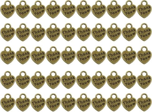 Shapenty Double Sided Thank You Heart Charms for Earring Bracelet Necklace Pendant Keychain Jewelry Making Glass Bottle Wedding Favor Thanksgiving Day DIY Craft Gifts, 50PCS in Saudi Arabia