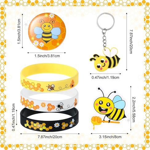 110 Pcs Bee Theme Party Favors Bee Classroom Decorations Color Bee Toy Tumbler Wobbler Yellow Wristband Keychain Button Pin Honey Stickers gift bag for Bee Class Reward Gift Prizes party supplies in Saudi Arabia