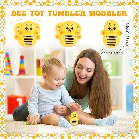 110 Pcs Bee Theme Party Favors Bee Classroom Decorations Color Bee Toy Tumbler Wobbler Yellow Wristband Keychain Button Pin Honey Stickers gift bag for Bee Class Reward Gift Prizes party supplies in Saudi Arabia