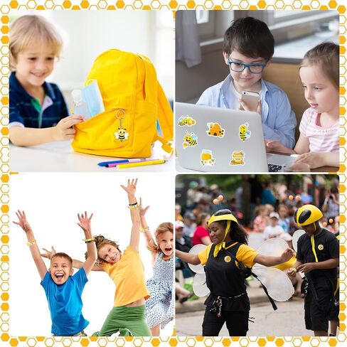 110 Pcs Bee Theme Party Favors Bee Classroom Decorations Color Bee Toy Tumbler Wobbler Yellow Wristband Keychain Button Pin Honey Stickers gift bag for Bee Class Reward Gift Prizes party supplies in Saudi Arabia