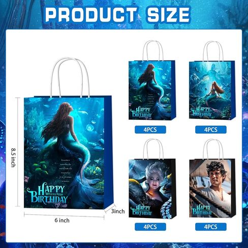 16Pcs Black Little Mermaid 2023 Party Favor Gift Bags, Ariel Birthday Party Supplies with 4 Styles The Little Mermaid 2023 Theme Party Bags with Handles for Boys and Girls Birthday Party Decorations in Kuwait