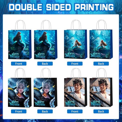 16Pcs Black Little Mermaid 2023 Party Favor Gift Bags, Ariel Birthday Party Supplies with 4 Styles The Little Mermaid 2023 Theme Party Bags with Handles for Boys and Girls Birthday Party Decorations in Kuwait