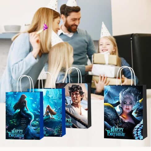 16Pcs Black Little Mermaid 2023 Party Favor Gift Bags, Ariel Birthday Party Supplies with 4 Styles The Little Mermaid 2023 Theme Party Bags with Handles for Boys and Girls Birthday Party Decorations in Kuwait