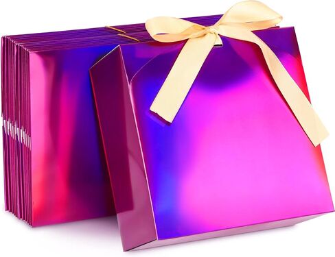 10 Pcs Holographic Gift Boxes Gradient Color Gift Boxes with Lids Bridesmaid Proposal Box 8 x 8 x 4 Inch Decorative Favor Boxes Gift Wrap Boxes with Ribbons for Wedding Packaging Birthday Present in Saudi Arabia