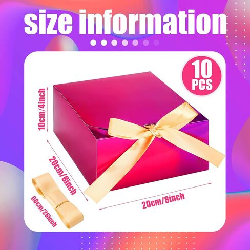 10 Pcs Holographic Gift Boxes Gradient Color Gift Boxes with Lids Bridesmaid Proposal Box 8 x 8 x 4 Inch Decorative Favor Boxes Gift Wrap Boxes with Ribbons for Wedding Packaging Birthday Present in Saudi Arabia