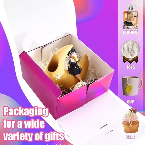 10 Pcs Holographic Gift Boxes Gradient Color Gift Boxes with Lids Bridesmaid Proposal Box 8 x 8 x 4 Inch Decorative Favor Boxes Gift Wrap Boxes with Ribbons for Wedding Packaging Birthday Present in Saudi Arabia