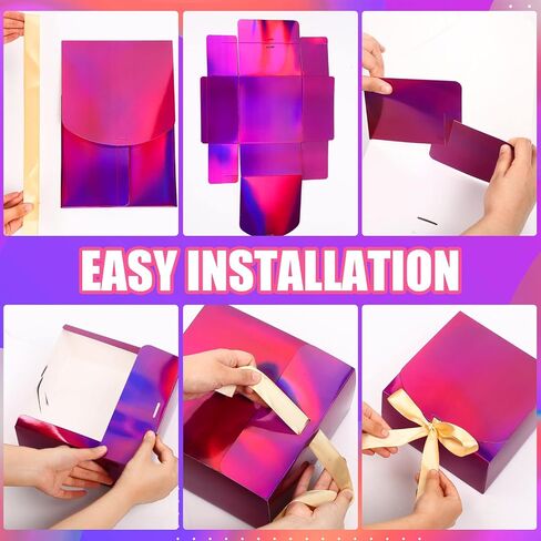 10 Pcs Holographic Gift Boxes Gradient Color Gift Boxes with Lids Bridesmaid Proposal Box 8 x 8 x 4 Inch Decorative Favor Boxes Gift Wrap Boxes with Ribbons for Wedding Packaging Birthday Present in Saudi Arabia
