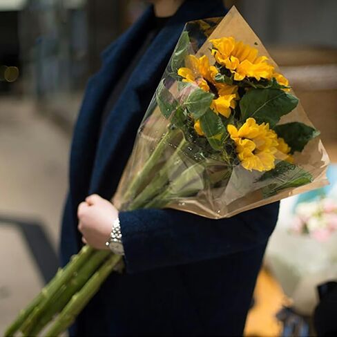 25 عبوة من حافظات الزهور للباقات الكبيرة من اتش دبليو اس فايز، كيس تغليف زهور من ورق الكرافت مع شريط لحفلات الزفاف وعيد الحب واعياد الميلاد ومتجر الزهور in Kuwait