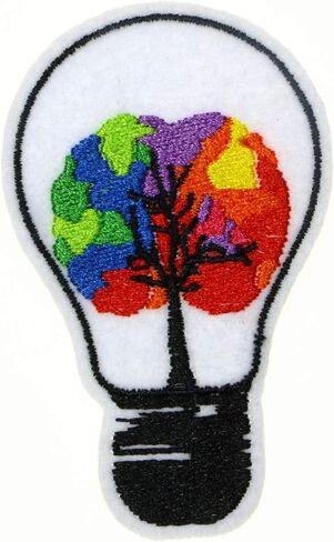 JPT - Light Bulb Lamb Think Idea Brain Tree Cute Cartoon Cool Embroidered Applique Iron/Sew on Patches Badge Cute Logo Patch on Vest Jacket Shirt Hat Jean Clothing Bag in Kuwait