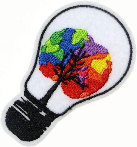JPT - Light Bulb Lamb Think Idea Brain Tree Cute Cartoon Cool Embroidered Applique Iron/Sew on Patches Badge Cute Logo Patch on Vest Jacket Shirt Hat Jean Clothing Bag in Kuwait