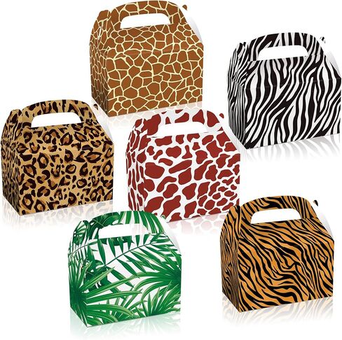 12 Pack Animals Leaf Party Favor Treat Boxes Jungle Zoo Leopard Print Goodie Candy Favor Treat Present Boxes Double-sided Party Recycled Supplies Paper Decoration, 6.3 x 3.7 x 3.7inch in Saudi Arabia