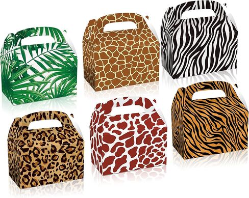12 Pack Animals Leaf Party Favor Treat Boxes Jungle Zoo Leopard Print Goodie Candy Favor Treat Present Boxes Double-sided Party Recycled Supplies Paper Decoration, 6.3 x 3.7 x 3.7inch in Saudi Arabia