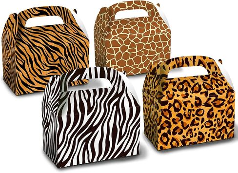12 Pack Animals Leaf Party Favor Treat Boxes Jungle Zoo Leopard Print Goodie Candy Favor Treat Present Boxes Double-sided Party Recycled Supplies Paper Decoration, 6.3 x 3.7 x 3.7inch in Saudi Arabia