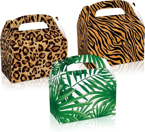 12 Pack Animals Leaf Party Favor Treat Boxes Jungle Zoo Leopard Print Goodie Candy Favor Treat Present Boxes Double-sided Party Recycled Supplies Paper Decoration, 6.3 x 3.7 x 3.7inch in Saudi Arabia
