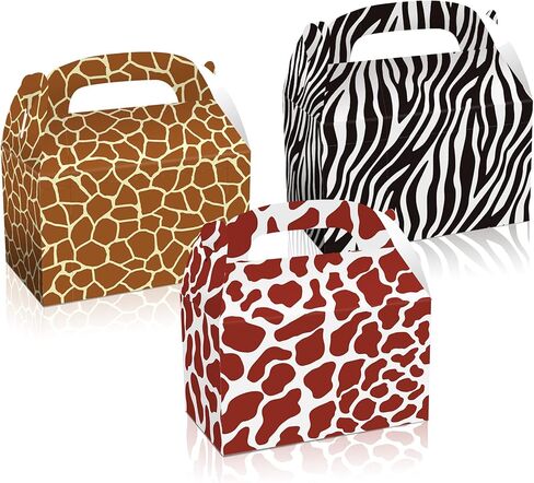 12 Pack Animals Leaf Party Favor Treat Boxes Jungle Zoo Leopard Print Goodie Candy Favor Treat Present Boxes Double-sided Party Recycled Supplies Paper Decoration, 6.3 x 3.7 x 3.7inch in Saudi Arabia