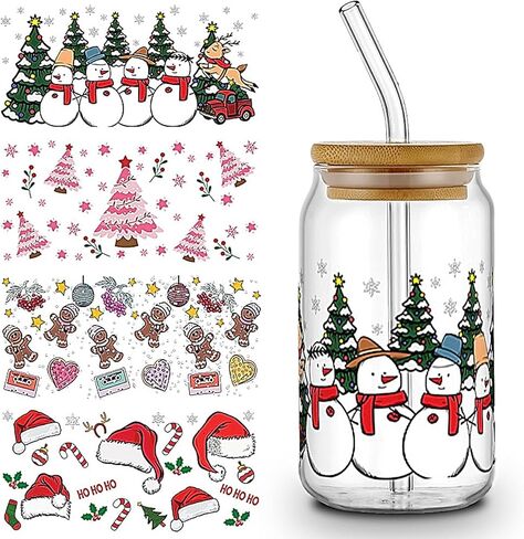 4 ورقات عيد الميلاد بالأشعة فوق البنفسجية DTF كأس نقل للزجاج، فرك عيد الميلاد على النقل للحرف اليدوية في فصل الشتاء ثلج حلوى قصب مقاوم للماء للأشعة فوق البنفسجية DTF ملصقات نقل للأكواب الزجاجية الأثاث DIY الحرفية ديكور عيد الميلاد in Kuwait
