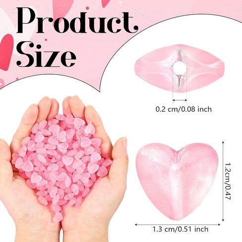 200 Pcs Valentine's Day Acrylic Heart Beads 12 mm Transparent Frosted Heart Spacer Bead Pink Kawaii Beads for Braids Bracelet Necklace Jewelry Making in Saudi Arabia