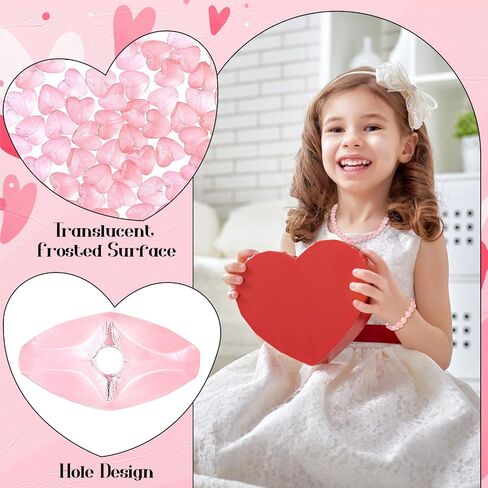 200 Pcs Valentine's Day Acrylic Heart Beads 12 mm Transparent Frosted Heart Spacer Bead Pink Kawaii Beads for Braids Bracelet Necklace Jewelry Making in Saudi Arabia