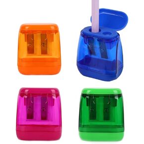Colored Manual Pencil Sharpeners in Bulk, BOPART 24pcs Small Handheld Pencil Sharpener Dual Holes with Lid for Kids Adults at Classroom School Office Home