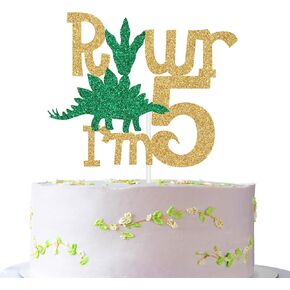ديناصور سعيد 5th عيد ميلاد كعكة توبر، Rawr I'm 5 ديكور الكعكة، خمسة ريكس، ديناصور لامع تحت عنوان زينة حفلة عيد الميلاد الخامس للأولاد أو البنات in Kuwait