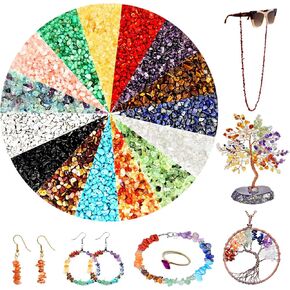 Stone Beads for Jewelry Making, 1200PCS Natural Chip Stone Beads Irregular Gemstone Loose Beads Mixed Color Healing Crystal Rock Beads Hole Drilled for DIY Art Crafts(20 Colors - 1200PCS)