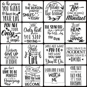 16 قطعة من استنسل الكلمات الملهمة، قوالب اقتباس للطلاء، قوالب اقوال العبارات، استنسل الكلمات الحرفية للرسم على ورق القماش والجدران الخشبية، استنسل لافتات المنزل قابل لاعادة الاستخدام 7.87 × 7.87 انش in Kuwait