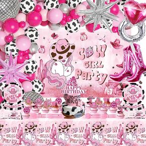 149Pcs Birthday Party Supplies, Girls Theme Birthday Decorations includes Backdrop, Balloon chain, Cake Topper, Tableware, Napkins, Foil Balloon in Kuwait