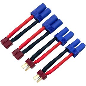 2Pairs T Plug to EC5 Male Female Connector Adapter RC Lipo Battery/Charger Adapter Converter 12AWG 5CM Gauge Wire for RC Cars Trucks Drones