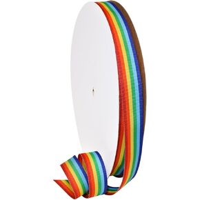 Morex Ribbon 99502/100-815 Grosgrain 3/8" X 100 YD Polyester Striped Rainbow Ribbons for Crafts, Grosgrain Ribbon Pride Decorations Unicorns Gifts for Girls, Gift Wrap Ribbon w/Pride Flags