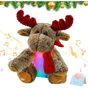 BSTAOFY LED Musical Reindeer Christmas Stuffed Animal Creative Singing Elk Soft Plush Toy Night Light Up Colorful Cute Elk Plush Soft Lovely Toy Bedtime Doll Birthday Gifts, 12'' in Kuwait